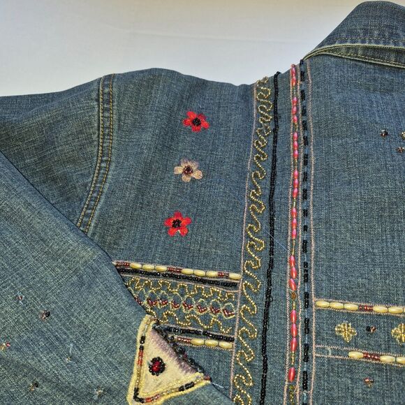 Chico's Design 100% Cotton Size 3, Blue Denim Embroidery, A Few Embroidery Flaws - Picture 16 of 16
